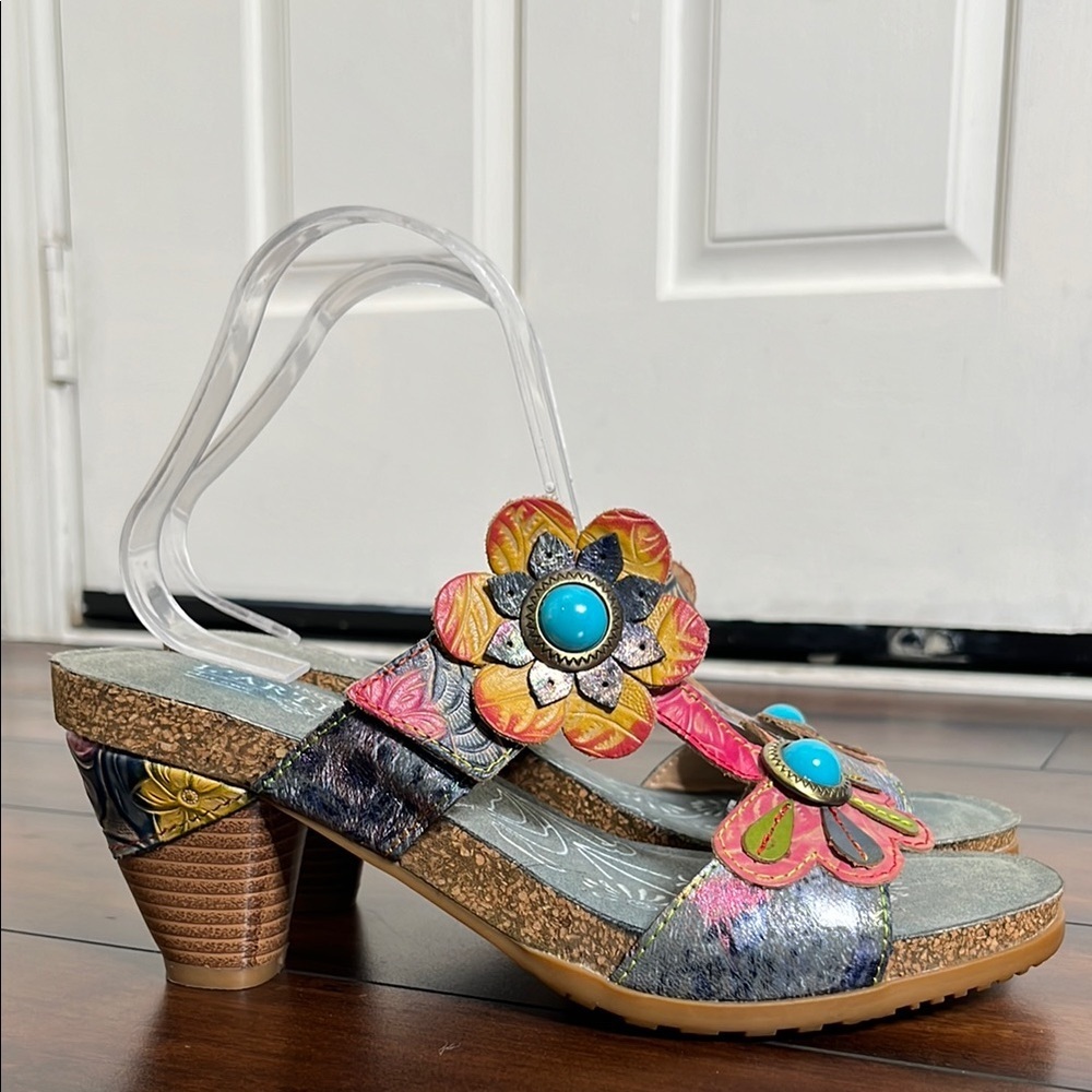 Spring Step L'Artiste Women's Agalla Leather Sandals size 41 Floral Boho Artsy